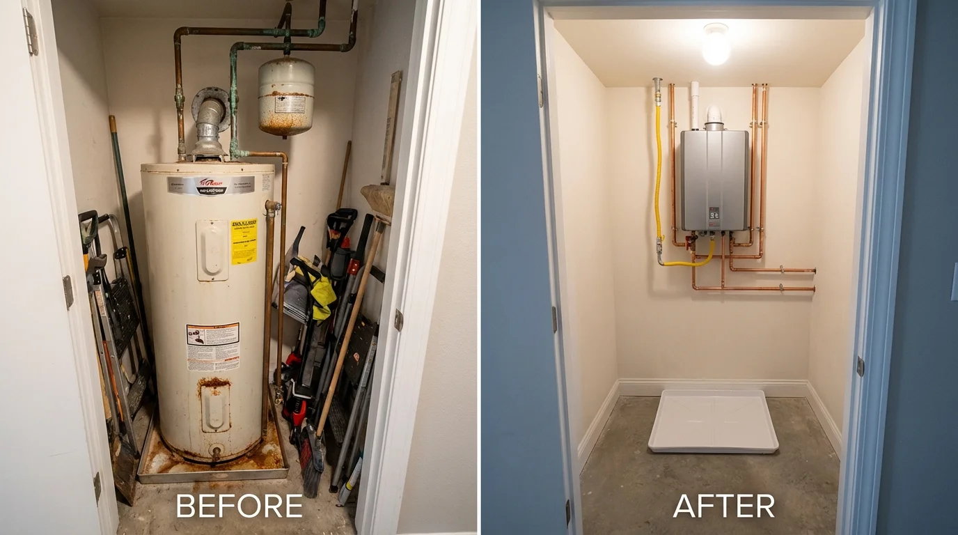 Tank water heater versus wall-mounted tankless unit comparison for Harrisville, RI homeowners